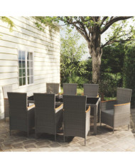 Ensemble à manger d'extérieur 9pcs coussins Résine tressée Gris | Mobilier & Déco
