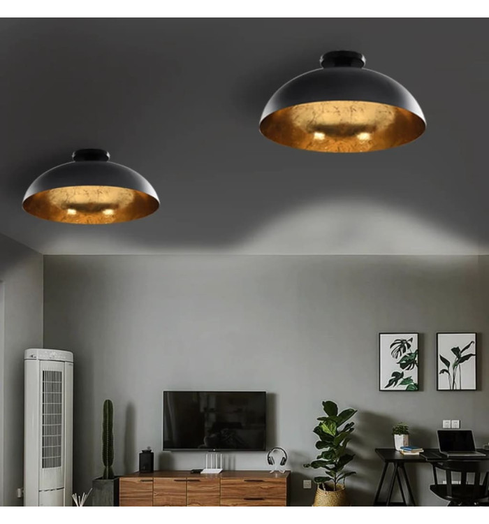 Plafonniers 2 pcs Noir et doré Semi-sphérique E27 | Mobilier & Déco