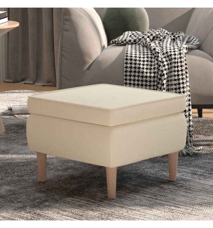 Tabouret avec pieds en bois Crème Tissu | Mobilier & Déco