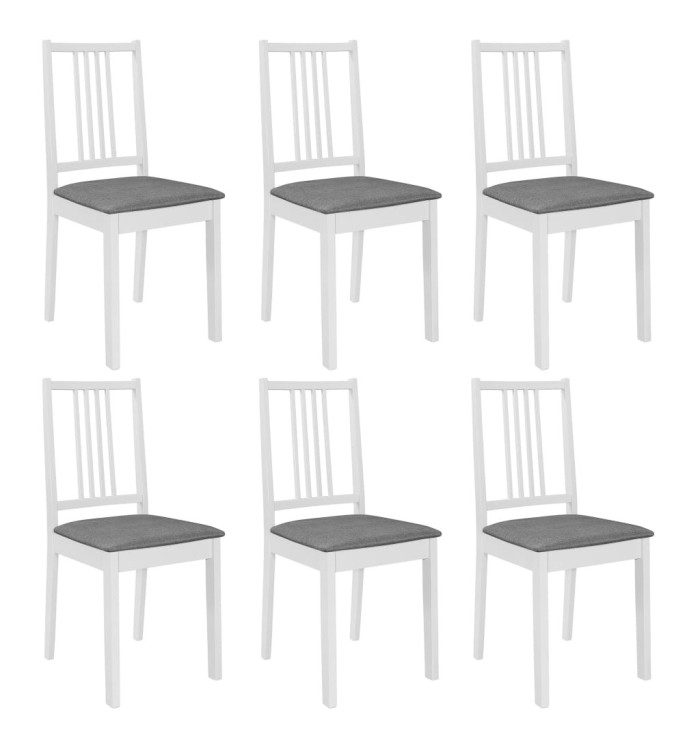 Chaises à manger avec coussins lot de 6 blanc bois solide | Mobilier & Déco