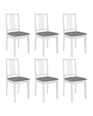 Chaises à manger avec coussins lot de 6 blanc bois solide | Mobilier & Déco