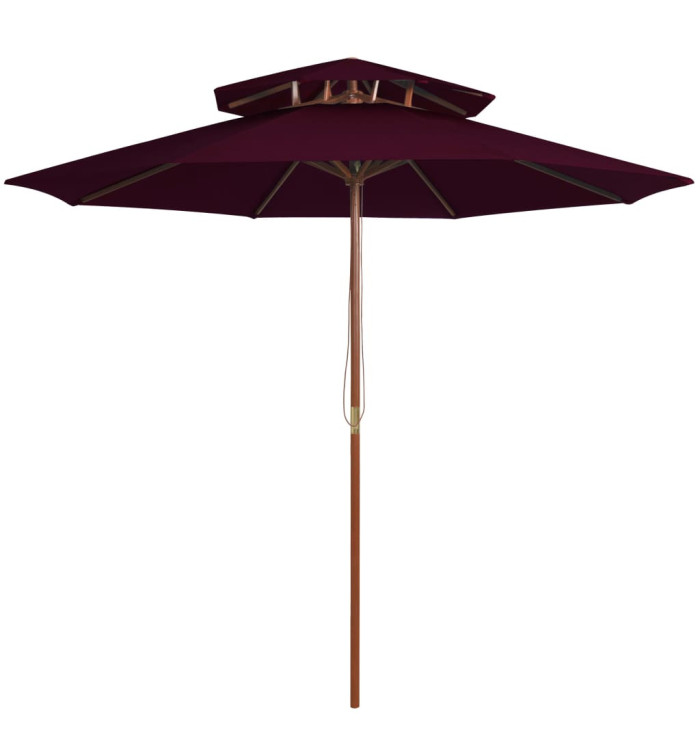 Parasol à deux étages avec mât en bois rouge bordeaux 270 cm | Mobilier & Déco