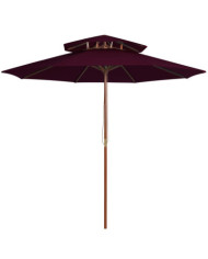 Parasol à deux étages avec mât en bois rouge bordeaux 270 cm | Mobilier & Déco