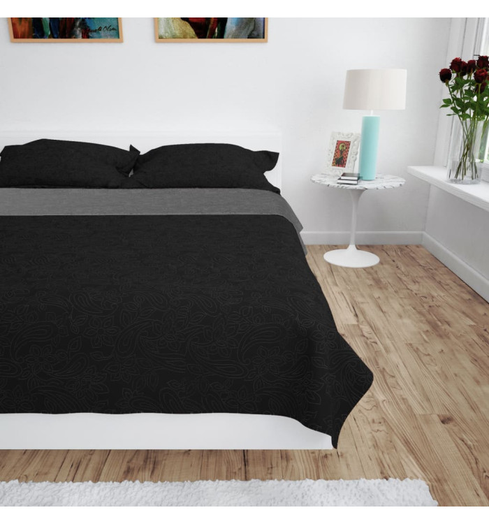Couvre-lit à double face matelassé 220 x 240 cm Gris et noir | Mobilier & Déco