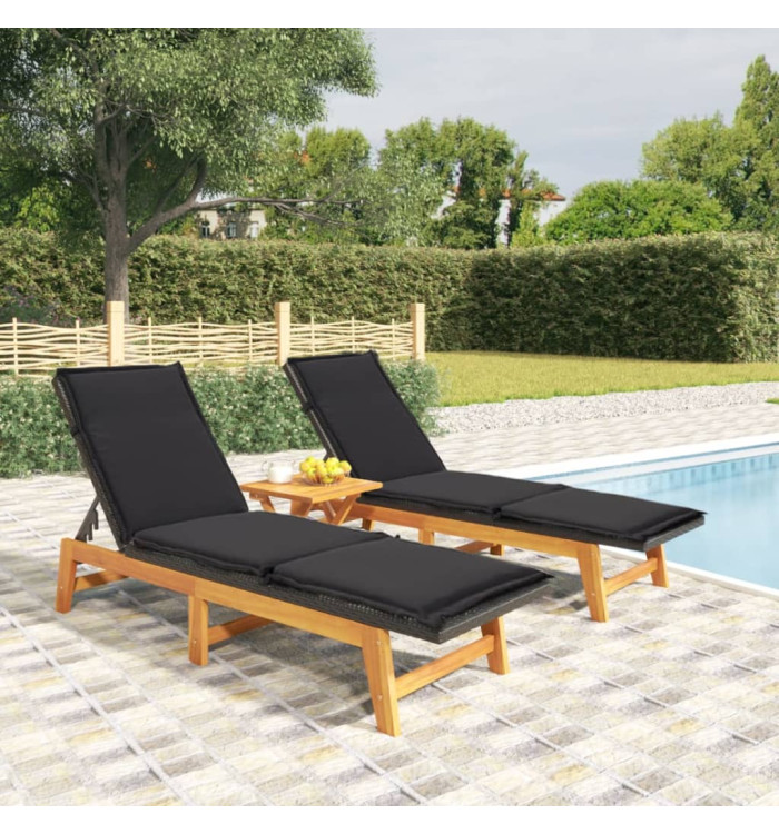 Salon de jardin 3 pcs résine tressée et bois massif d'acacia | Mobilier & Déco