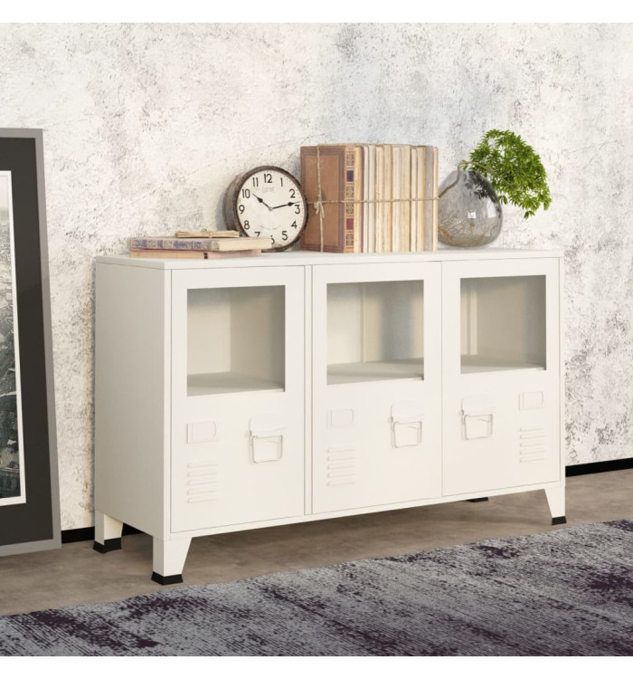 Buffet industriel Blanc 105x35x62 cm Métal et verre | Mobilier & Déco