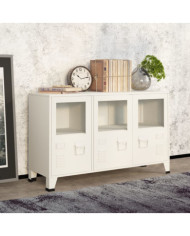 Buffet industriel Blanc 105x35x62 cm Métal et verre | Mobilier & Déco