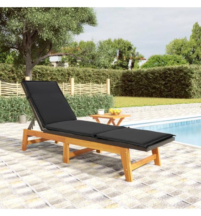 Chaise longue avec table Résine tressée et bois massif d'acacia | Mobilier & Déco