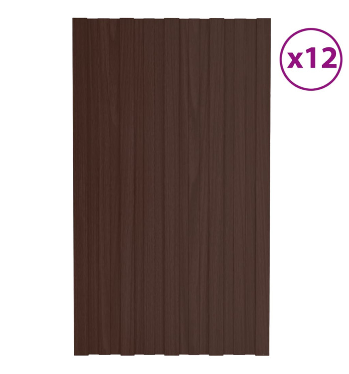 Panneaux de toiture 12 pcs Acier galvanisé Marron 80x45 cm | Mobilier & Déco
