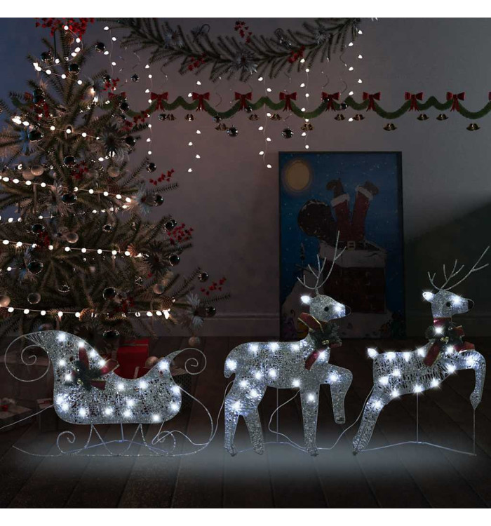 Décoration de Noël Rennes et traîneau 60 LED Extérieur Argenté | Mobilier & Déco