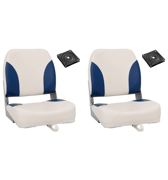 Ensemble de sièges de bateau pliables 4 pcs oreiller bleu blanc | Mobilier & Déco