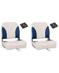 Ensemble de sièges de bateau pliables 4 pcs oreiller bleu blanc | Mobilier & Déco
