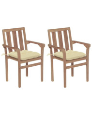 Chaises de jardin lot de 2 et coussins blanc crème Teck massif | Mobilier & Déco
