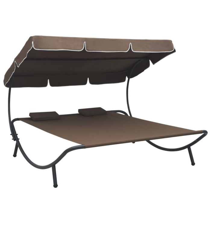 Lit de repos d'extérieur avec auvent et oreillers Marron | Mobilier & Déco