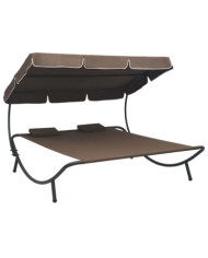 Lit de repos d'extérieur avec auvent et oreillers Marron | Mobilier & Déco