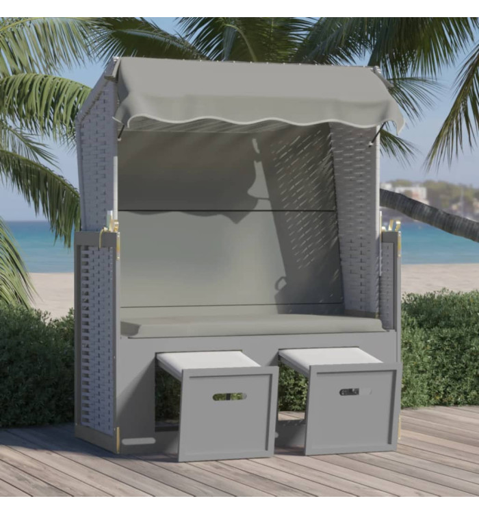 Strandkorb avec auvent Résine tressée et bois solide Gris | Mobilier & Déco