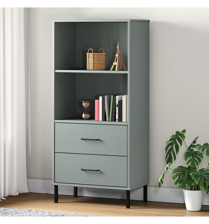 Bibliothèque à 2 tiroirs Gris 60x35x128,5 cm Bois massif OSLO | Mobilier & Déco