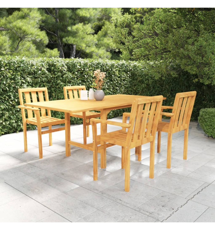 Ensemble à manger de jardin 5 pcs Bois de teck massif | Mobilier & Déco
