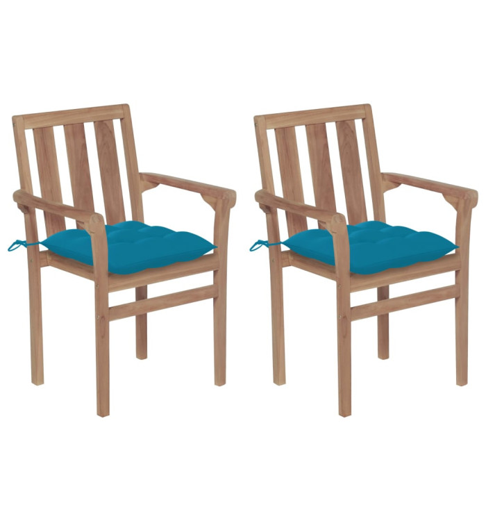 Chaises de jardin lot de 2 avec coussins bleu clair Teck massif | Mobilier & Déco