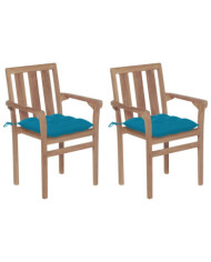 Chaises de jardin lot de 2 avec coussins bleu clair Teck massif | Mobilier & Déco