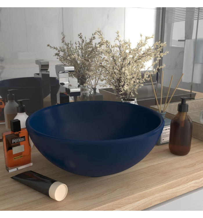Lavabo rond de luxe de salle Bleu foncé mat 32,5x14cm Céramique | Mobilier & Déco