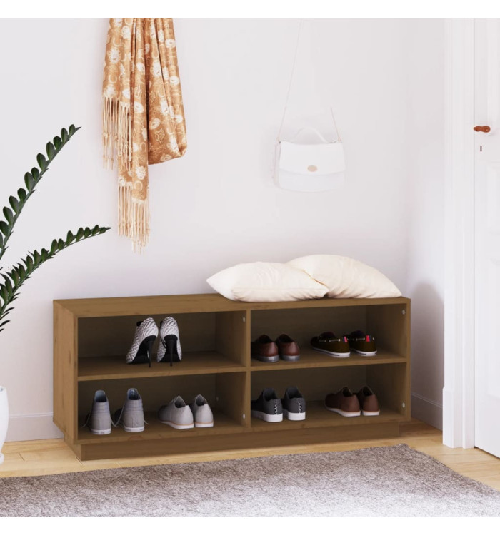 Armoire à chaussures Marron miel 110x34x45cm Bois de pin massif | Mobilier & Déco