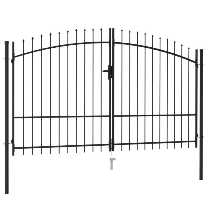Portillon double porte avec dessus à pointe Acier 3x1,75 m Noir | Mobilier & Déco