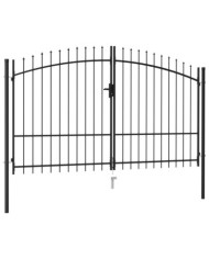 Portillon double porte avec dessus à pointe Acier 3x1,75 m Noir | Mobilier & Déco