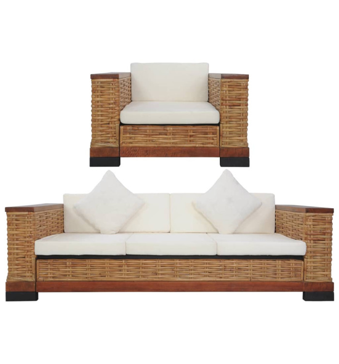 Ensemble de canapés 2 pcs avec coussins Marron Rotin naturel | Mobilier & Déco