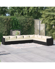 Salon de jardin 8 pcs avec coussins Résine tressée Noir | Mobilier & Déco