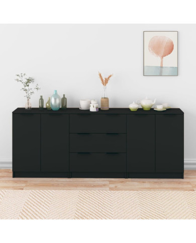 Buffets 3 pcs noir bois d'ingénierie | Mobilier & Déco