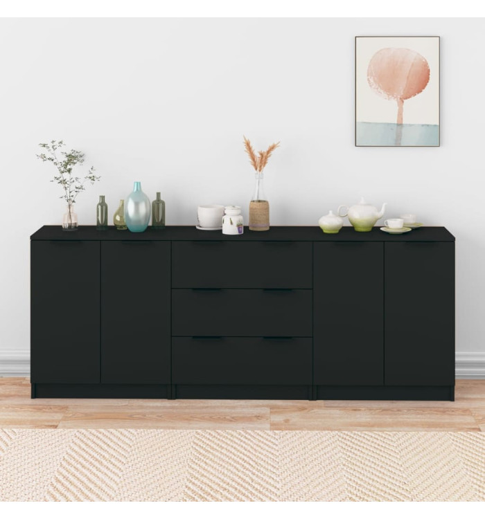 Buffets 3 pcs noir bois d'ingénierie | Mobilier & Déco