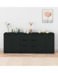 Buffets 3 pcs noir bois d'ingénierie | Mobilier & Déco