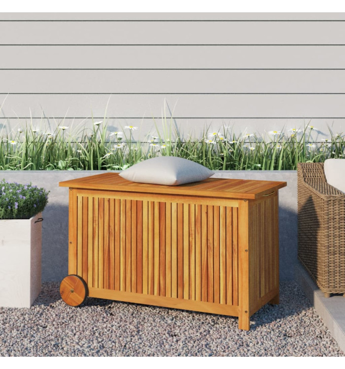 Boîte de rangement de jardin avec roues 90x50x58 cm Bois acacia | Mobilier & Déco