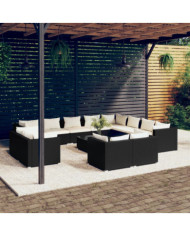 Salon de jardin 13 pcs avec coussins Noir Résine tressée | Mobilier & Déco