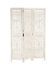 Cloison de séparation 3 panneaux Blanc 120x165 cm Bois manguier | Mobilier & Déco