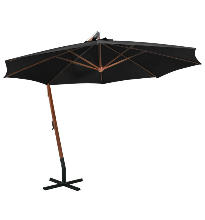 Parasol de jardin suspendu avec mât noir bois de sapin massif | Mobilier & Déco