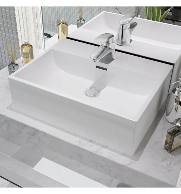Vasque avec trou de robinet en céramique Blanc 51,5x38,5x15 cm | Mobilier & Déco