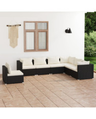 Salon de jardin 7 pcs avec coussins Résine tressée Noir | Mobilier & Déco