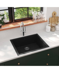 Évier de cuisine avec trou de trop-plein Noir Granit | Mobilier & Déco