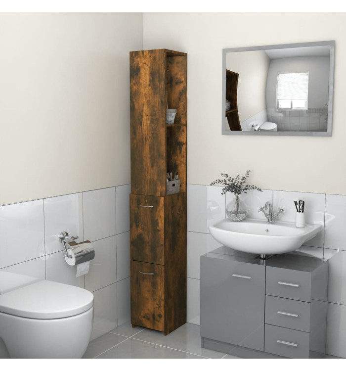 Armoire de bain chêne fumé 25x26,5x170 cm bois d'ingénierie | Mobilier & Déco