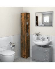 Armoire de bain chêne fumé 25x26,5x170 cm bois d'ingénierie | Mobilier & Déco