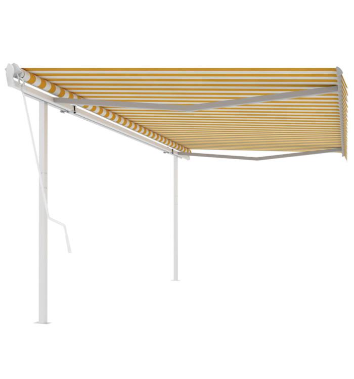 Auvent automatique rétractable avec poteaux 5x3,5 m Jaune blanc | Mobilier & Déco