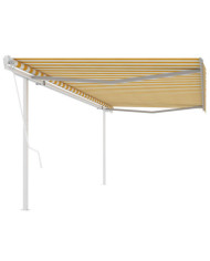 Auvent automatique rétractable avec poteaux 5x3,5 m Jaune blanc | Mobilier & Déco