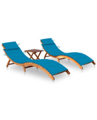 Chaises longues lot de 2 avec table et coussins Acacia solide | Mobilier & Déco