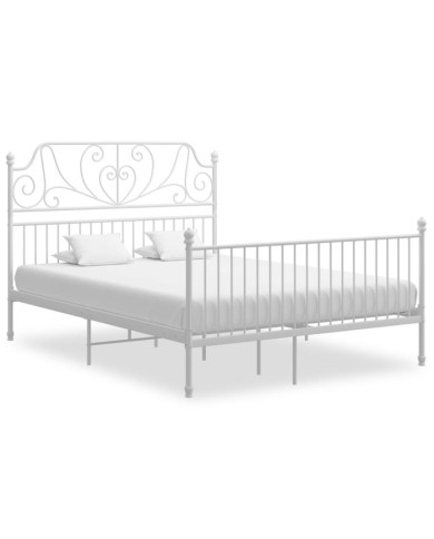 Cadre de lit et tête de lit sans matelas blanc 140x200 cm métal | Mobilier & Déco