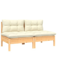 Canapé 2 places de jardin et coussins crème Bois de pin solide | Mobilier & Déco