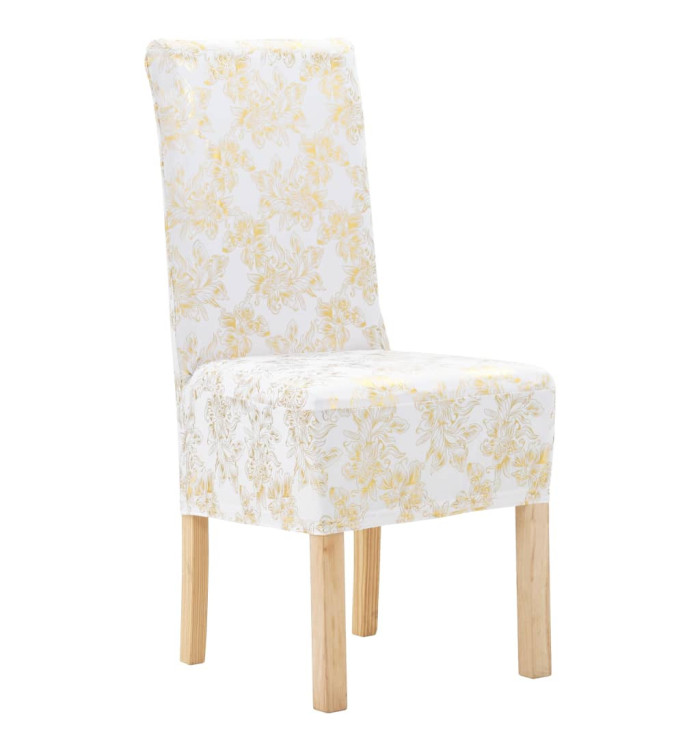 Housses extensibles de chaise 6 pcs Blanc avec imprimé doré | Mobilier & Déco