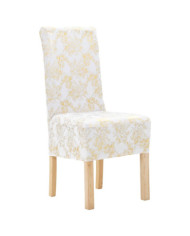 Housses extensibles de chaise 6 pcs Blanc avec imprimé doré | Mobilier & Déco