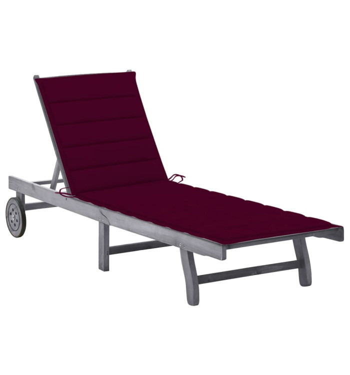 Chaise longue de jardin avec coussin Gris Bois d'acacia solide | Mobilier & Déco